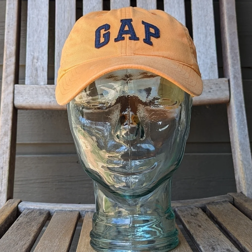 GAP Marigold Navy Blue Spellout Dad Hat Leather Band